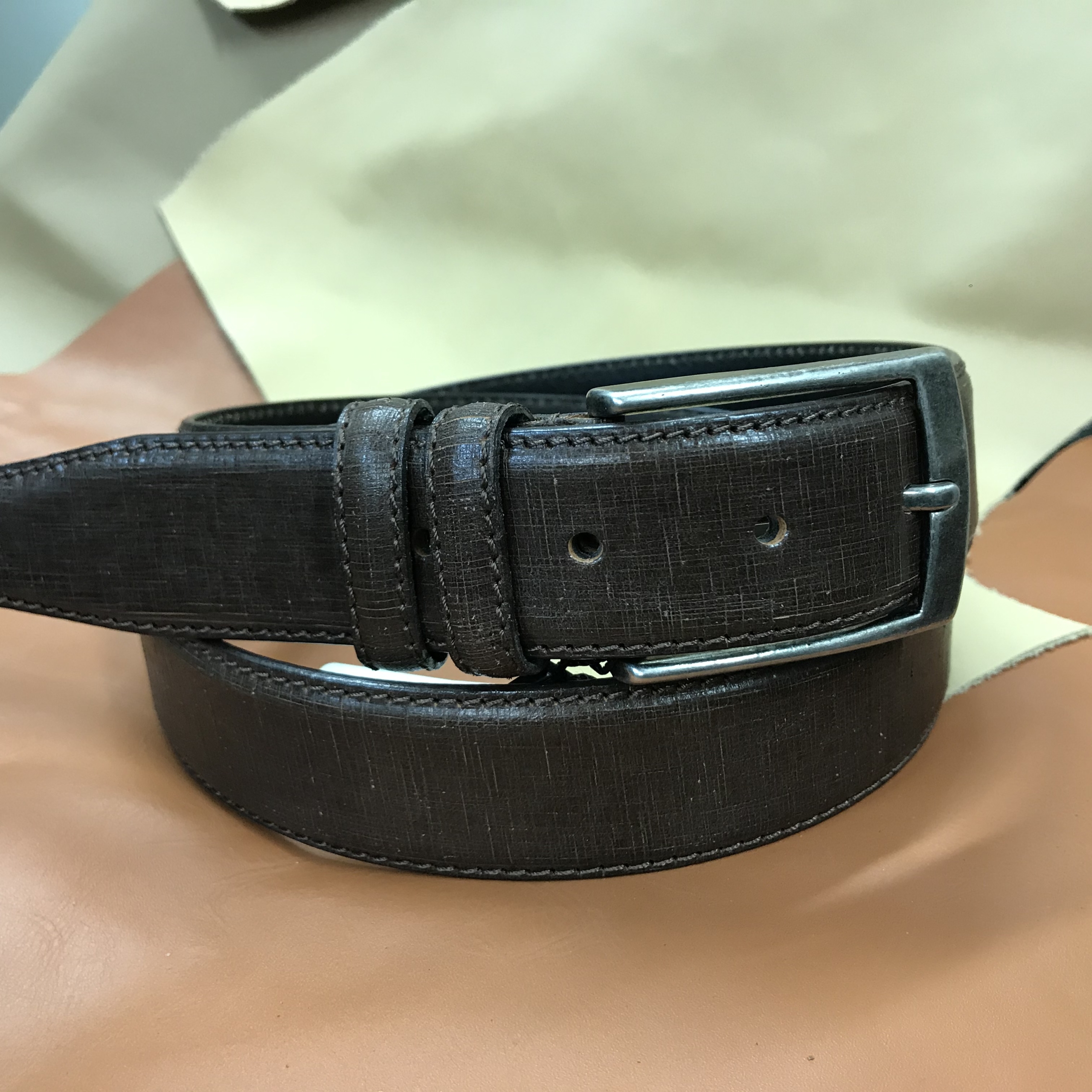 Ceinture cuir marron vieilli doublé cuir